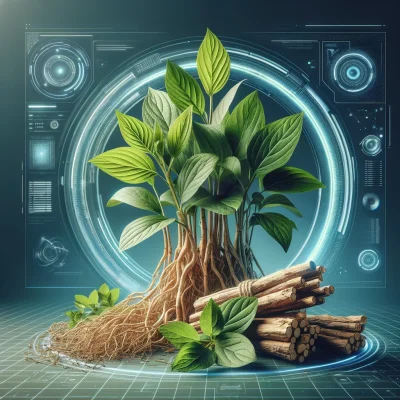 DALL·E-2024-05-31-13.38.16-A-high-quality-modern-and-professional-image-of-fresh-and-dried-Ashwagandha-plants-with-a-futuristic-and-technological-context.-The-scene-features-a